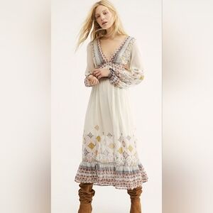 Free People Wishing Well Boho Midi Dress With Metallic Lurex Threading
